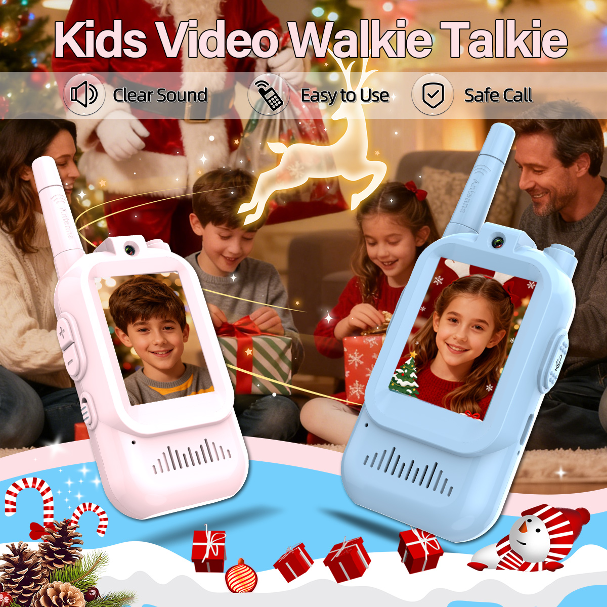 Walkie Talkie AIRITON JK200 para niños con vídeo recargable, cambiador de voz con sonido claro, regalo de largo alcance para niños, 2 uds.