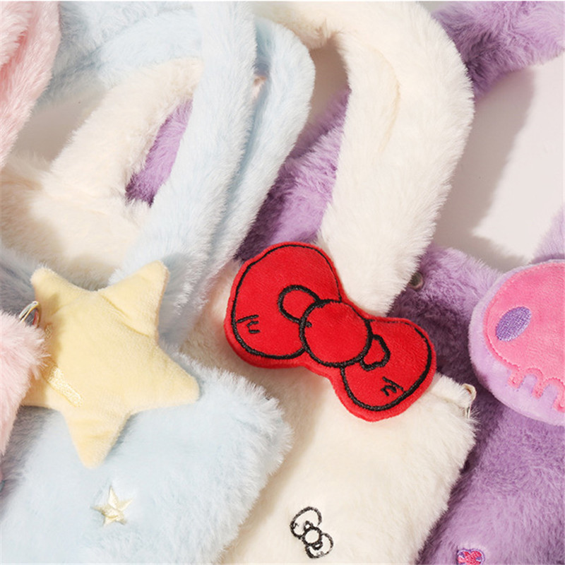 Sanrio Plush กระเป๋า Kawaii Cinnamoroll กระเป๋าถือ Tote Plushie ไหล่ Messenger กระเป๋า Kuromi Hello Kitty ตุ๊กตาแต่งหน้ากระเป๋าเป้สะพายหลังของขวัญ