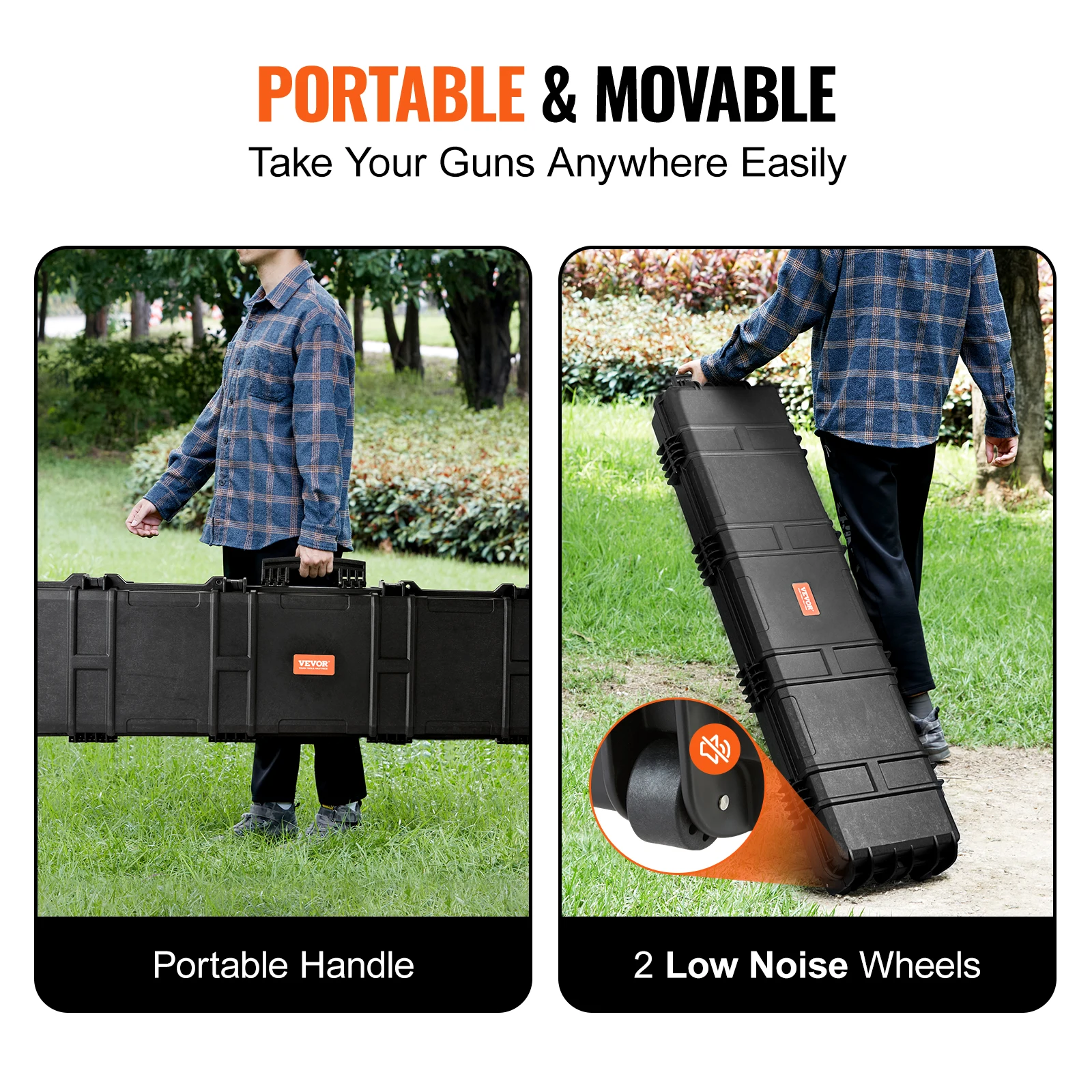 SucceBuy Rifle Hard Case Portátil Longo Mala de armazenamento de arma com 2 rodízios à prova de choque e à prova d'água Airsoft Rifle Capa protetora