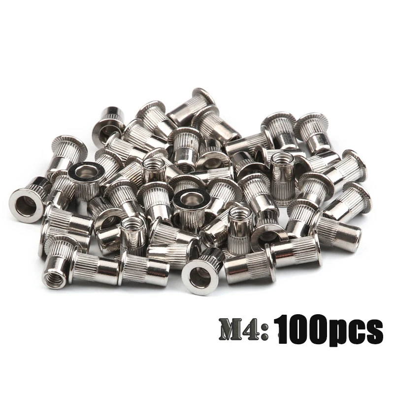 100PCS Stainless Steel Threaded Rivets Nut Flat Head Rivet Nuts Set Insert Reveting M3 M4 M5 M6 Stainless Steel Rivet Nut Set