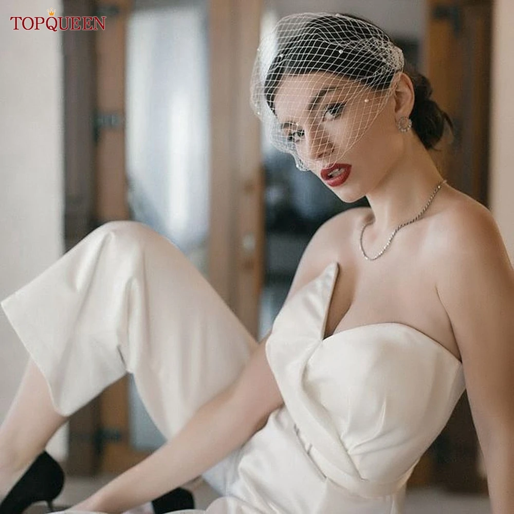 TOPQUEEN VA05 простая Съемная Румяна вуаль Клетка вуаль с жемчугом на двух расчески для девичника вечерние аксессуары