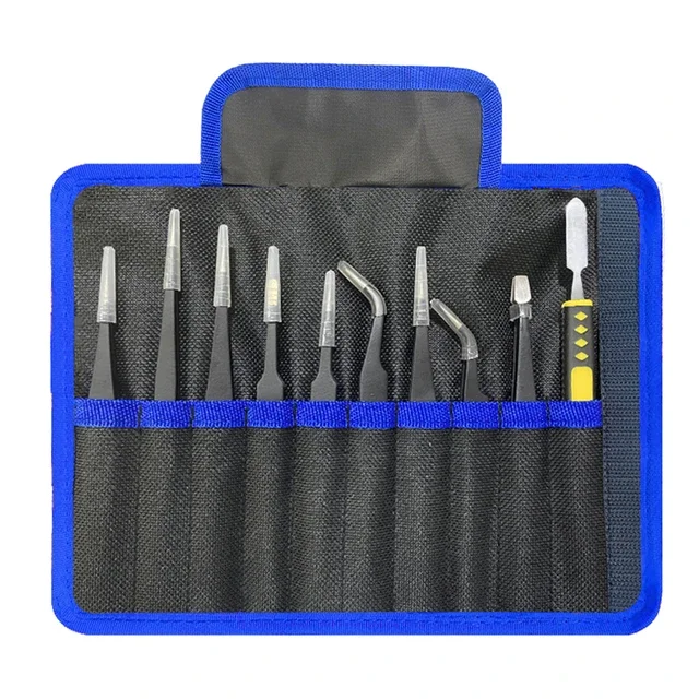 Pincettes électrostatiques antistatiques de précision en acier inoxydable, ensemble d'outils d'entretien, pincettes électroniques professionnelles 10 pièces