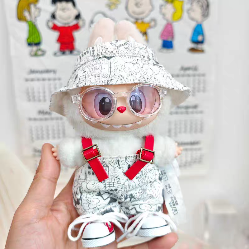 Для 3-го поколения 17 см Labubu трендовая одежда с подвеской для сидения, брюки с ремешком в стиле граффити, шляпа, одежда в стиле ретро Labubu