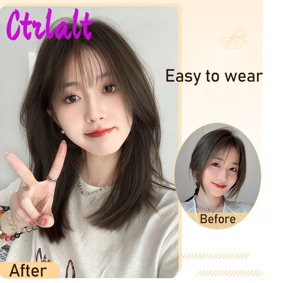 Ombro preto marrom em camadas perucas de cabelo natural sintético para mulheres onda do corpo peruca diária feminina com cortina franja resistente ao calor