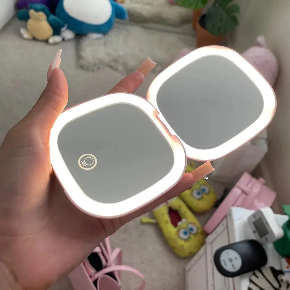 2 얼굴 측면 터치 컴팩트 Led 3 색 미니 접이식 화장품 충전 메이크업 거울 빛 5X 돋보기 작은 주머니 여행