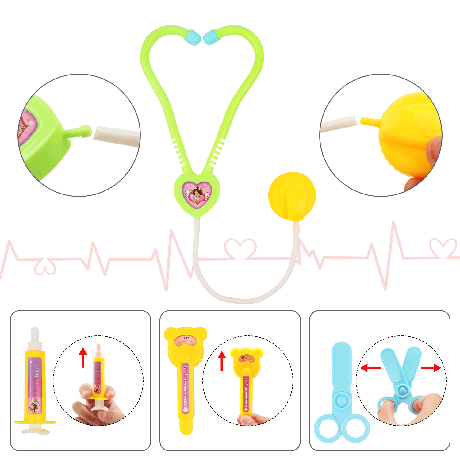 Kinder Arzt spielen Zuhause Spielzeug Handheld Medizin Box Set Simuliertes Stethoskop für Injektionspuzzle