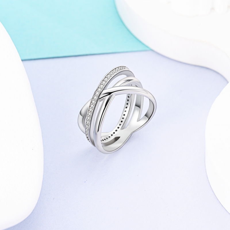 แหวนผู้หญิง 925 เงินประกายZircon Minimalist Geometric Star Xแหวนโรแมนติกหมั้นเครื่องประดับวาเลนไทน์ของขวัญ