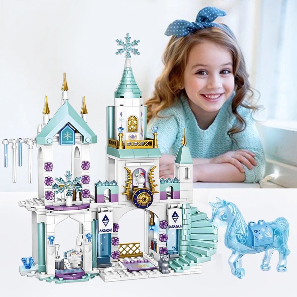 Ensemble de blocs de construction de figurines classiques pour filles, château de glace de luxe, briques de films, maison de terrain de jeu, jouet de princesse d'amis, cadeau de bricolage