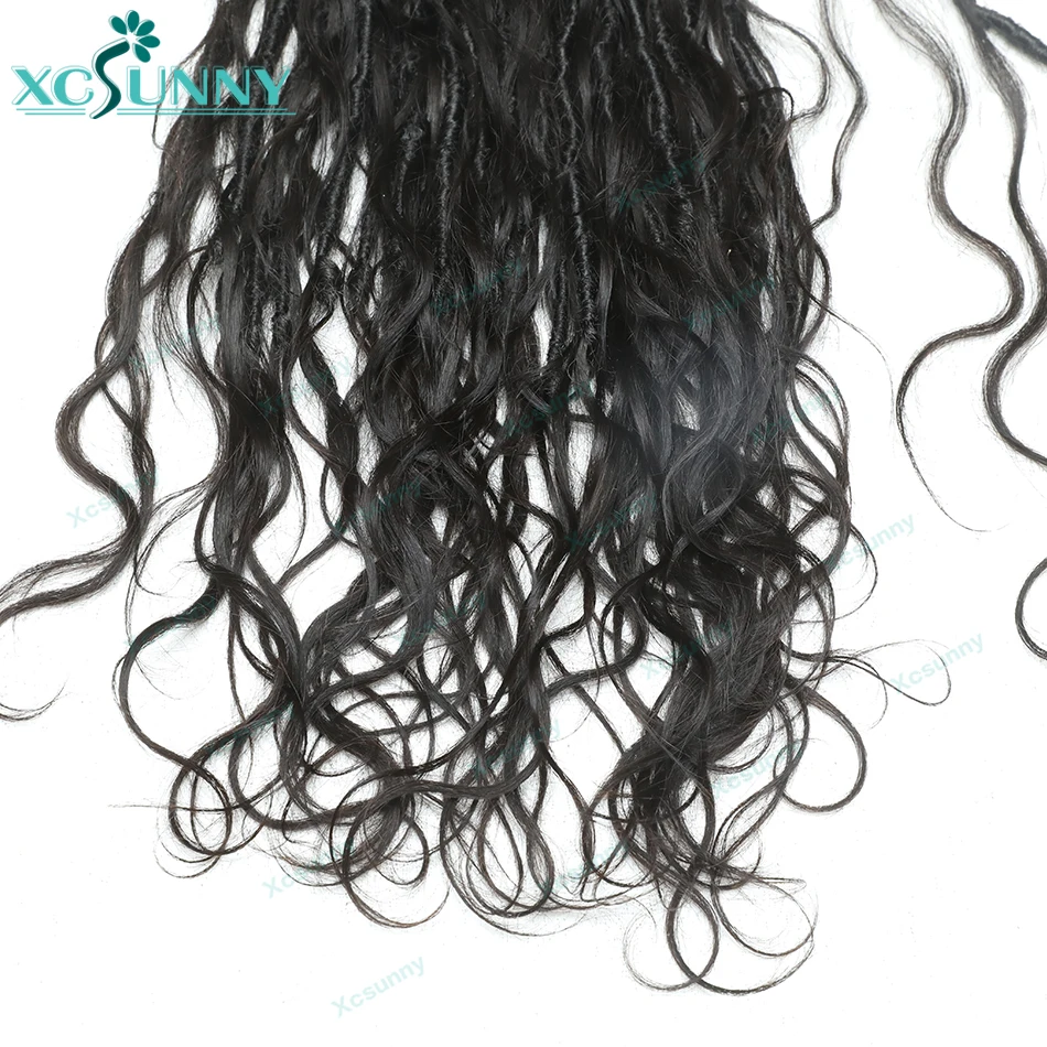 Knotless Pre-Looped Boho Locs com encaracolado termina, Onda do corpo, Cabelo humano Curls, Crochet Locs