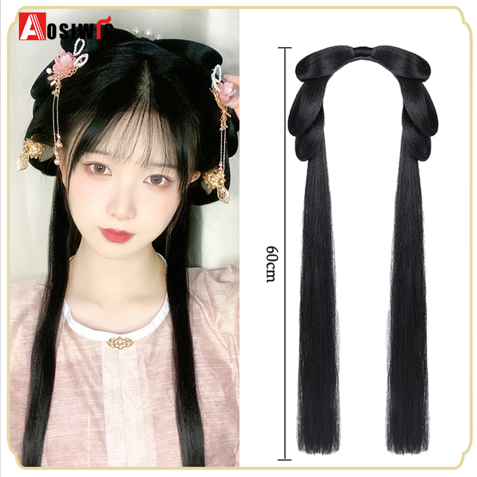 Hanfu sintético antigo perucas acessórios de cabelo e pacotes de cabelo em uma peça chignons peruca de cabelo acessório para mulher peruca cosplay