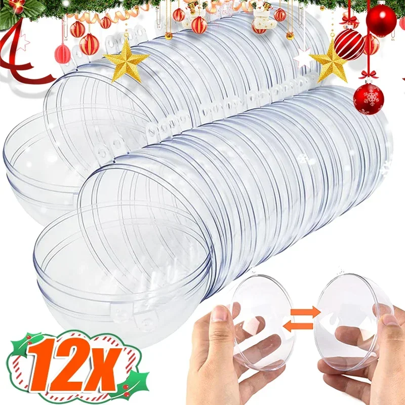 1/12Pcs DIY Hohl Kugeln Weihnachten Kunststoff Transparent Befüllbare Flitter Weihnachten Baum Hängende Ornamente Home Party Geschenke Box decor
