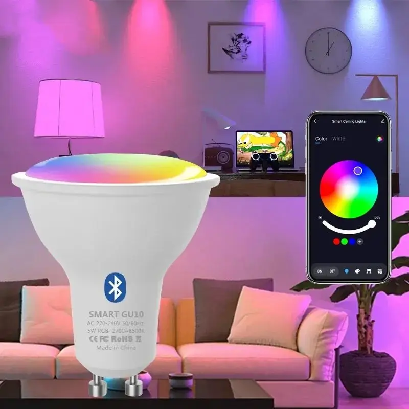 Tuya-Lâmpadas LED inteligentes para quarto, lâmpada regulável, vida inteligente, controle de aplicativos, WiFi, Bluetooth, RGB, GU10, 220V, 5W