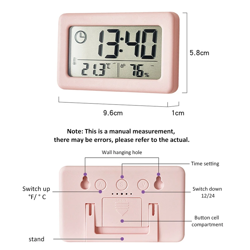 Mini Digital Alarm Clock with Temperature&Humidity Display Ultra-thin Desk Clock Table Clock for Kitchen Office Home Decorations