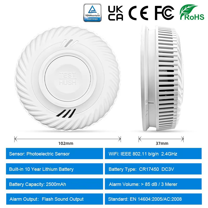 Detector de humo de alta calidad con función WiFi Tuya, batería integrada de 10 años, sala de estar, cocina, tienda, Sensor de alarma de inspección de incendios