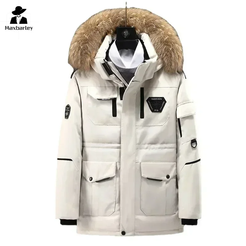 90% Biała kurtka puchowa męska zimowa 2024 Luksusowa niezwykle zimna kurtka puchowa z dużym futrzanym kołnierzem Ciepła parka Casual Outdoor Ski Długa kurtka puchowa