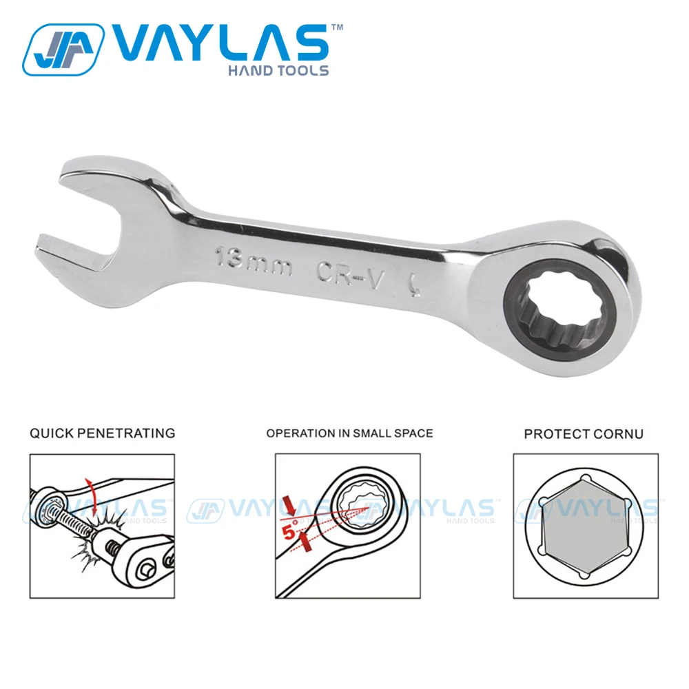 Mini herramienta de llave de trinquete de 8-19mm, llave ultracorta, llave combinada de trinquete rechoncha, pulido de espejo 72T, reparación de automóviles para el hogar, 1 ud.