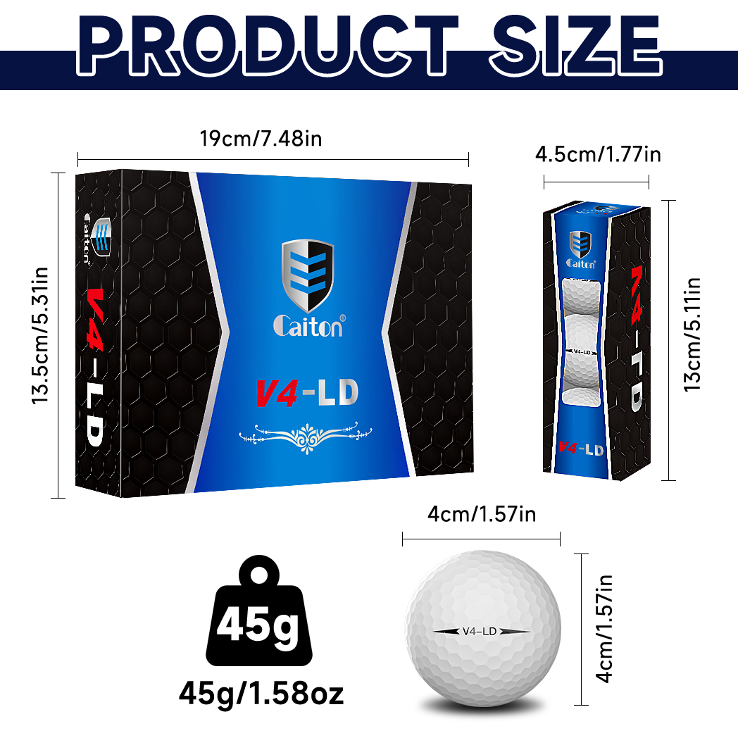 ลูกกอล์ฟ Caiton Pro - 4 ชั้น, DuPont Surlyn, เพิ่ม 30 หลา, ประสิทธิภาพการแข่งขัน, ความรู้สึกที่ยอดเยี่ยม (แพ็ค 12/6/3)