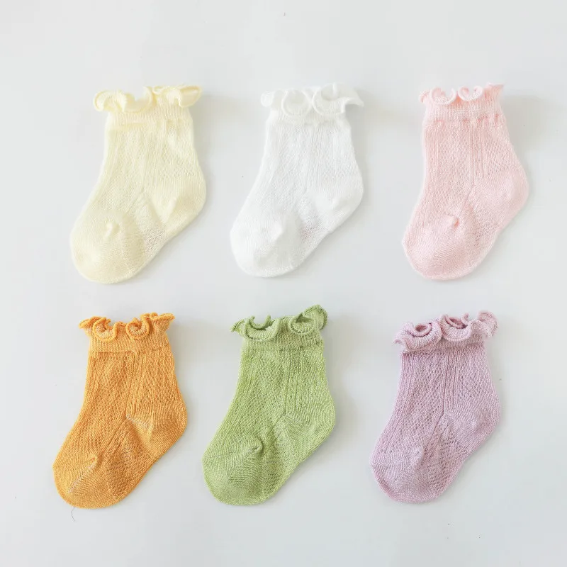 Calcetines tobilleros de malla fina y transpirable para bebé, medias de algodón de Color sólido con volantes para recién nacido, ropa nueva para niñas pequeñas, 2022