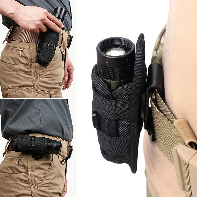 Torcia tattica Custodia per cintura Borsa per torcia Durevole Accessorio per illuminazione da caccia Kit di sopravvivenza Custodia per torcia rotante con fondina da 360 gradi