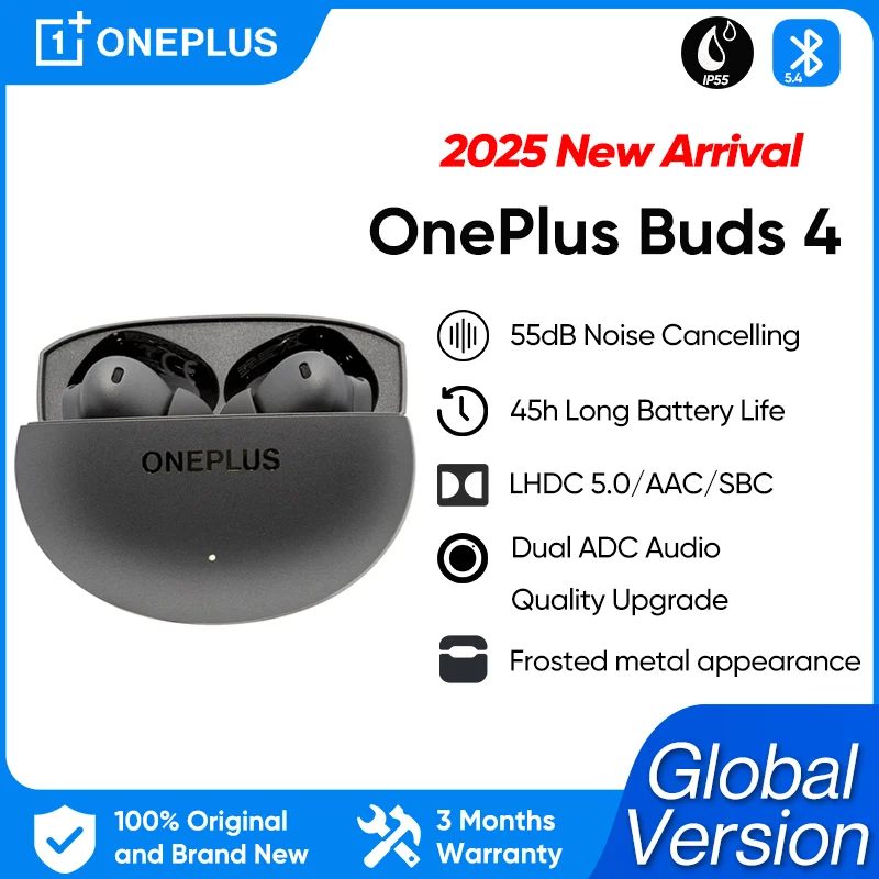 Глобальная версия наушников OnePlus Buds 4, 55 дБ ANC, Bluetooth 5,4, настоящие беспроводные наушники, время воспроизведения до 45 часов, IP55