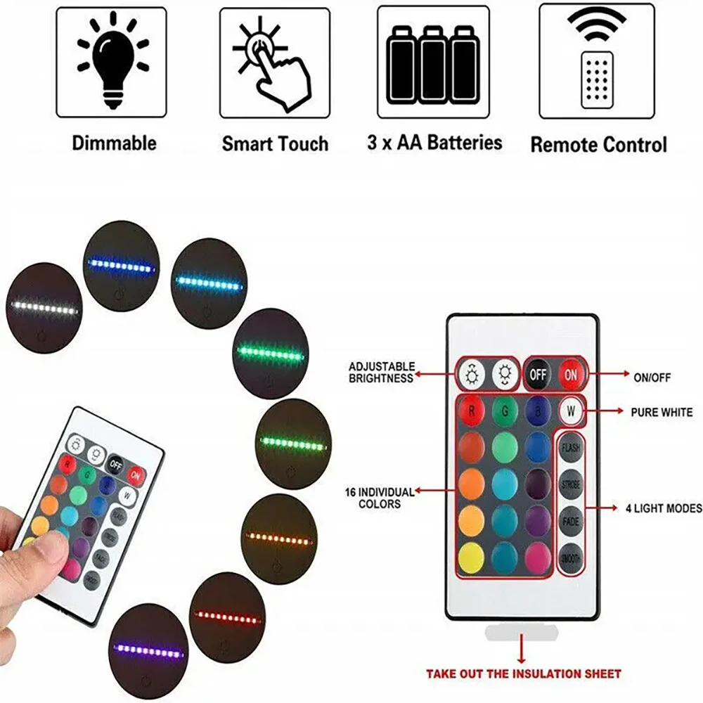 10 pçs 3d led suporte de luz placa acrílica ligh base 16 cores regulável abs usb controle remoto lâmpada mesa estação luz vertical