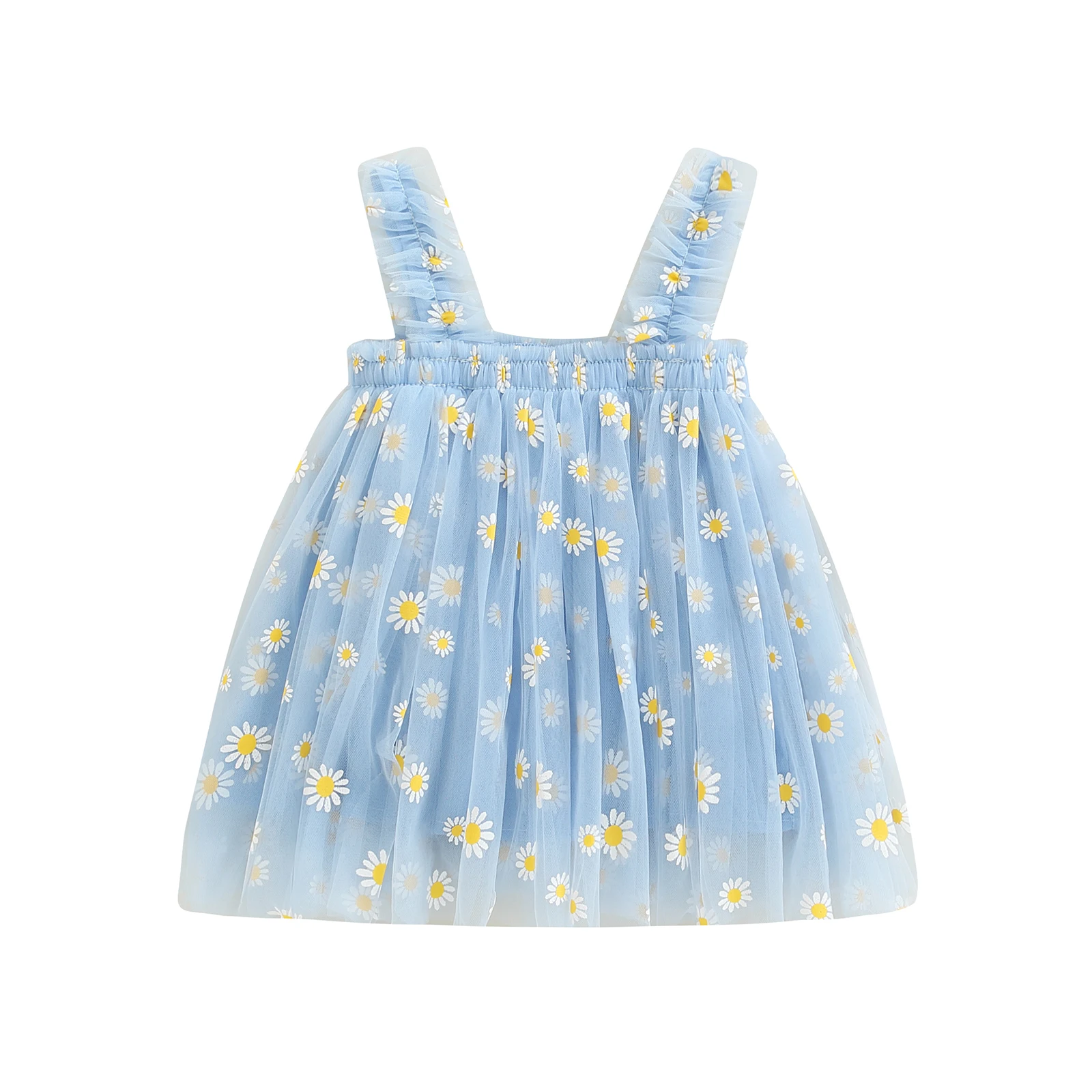 Tregren เด็กวัยหัดเดินชุดสลิงฤดูร้อนแขนกุด Daisy พิมพ์ A-Line Tulle เจ้าหญิง A- Line ชุดเด็กชุดวันเกิด