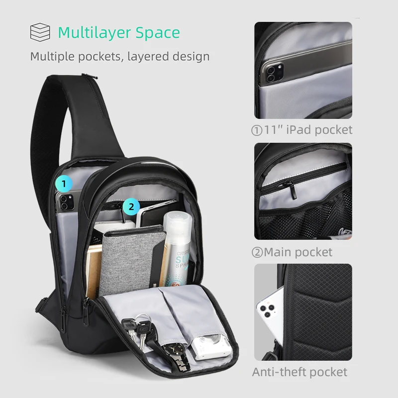 Mark ryden bolsa de ombro para homens repelente de água esportes saco de peito anti-roubo crossbody sacos de carregamento usb saco do mensageiro