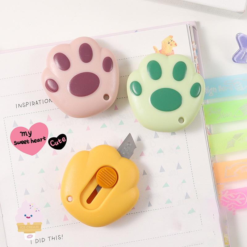 Mini faca utilitária fofa kawaii, faca de bolso com pata de gato, cortador de papel diy, caixa expressa, abridor de envelope, papelaria coreano, escola e escritório