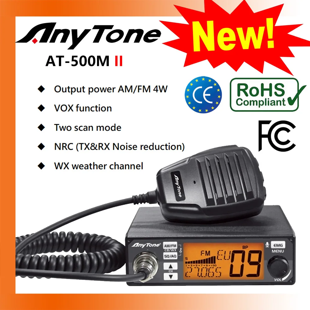 2024 NEUES mobiles AnyTone AT-500M II VOX-CB-Radio für LKW 12/24 V AM/FM 26–27 MHz, Rauschunterdrückung, WX-Wetterkanal-Autoradio