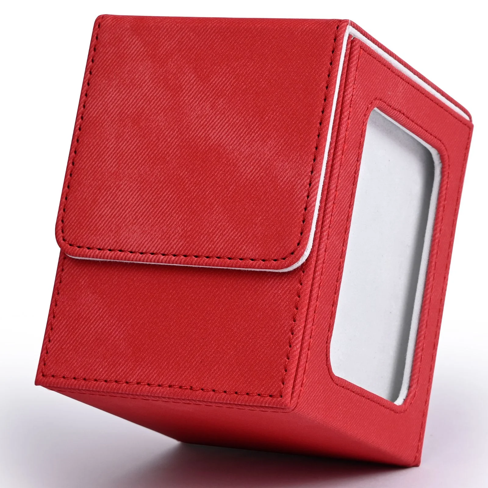 Kartendeckbox mit Sichtfenster, Sammelkarten-Aufbewahrungskoffer, fasst 120+ einärmelige Karten, PU-Leder-Denim-Kartenbox für TCG