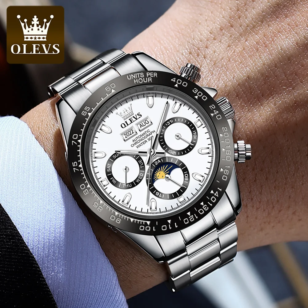 OLEVS 6654 luksusowy męski zegarek chronograf automatyczny mechaniczny zegarek na rękę wodoodporny świecący top markowy zegarek dla mężczyzny data Sport