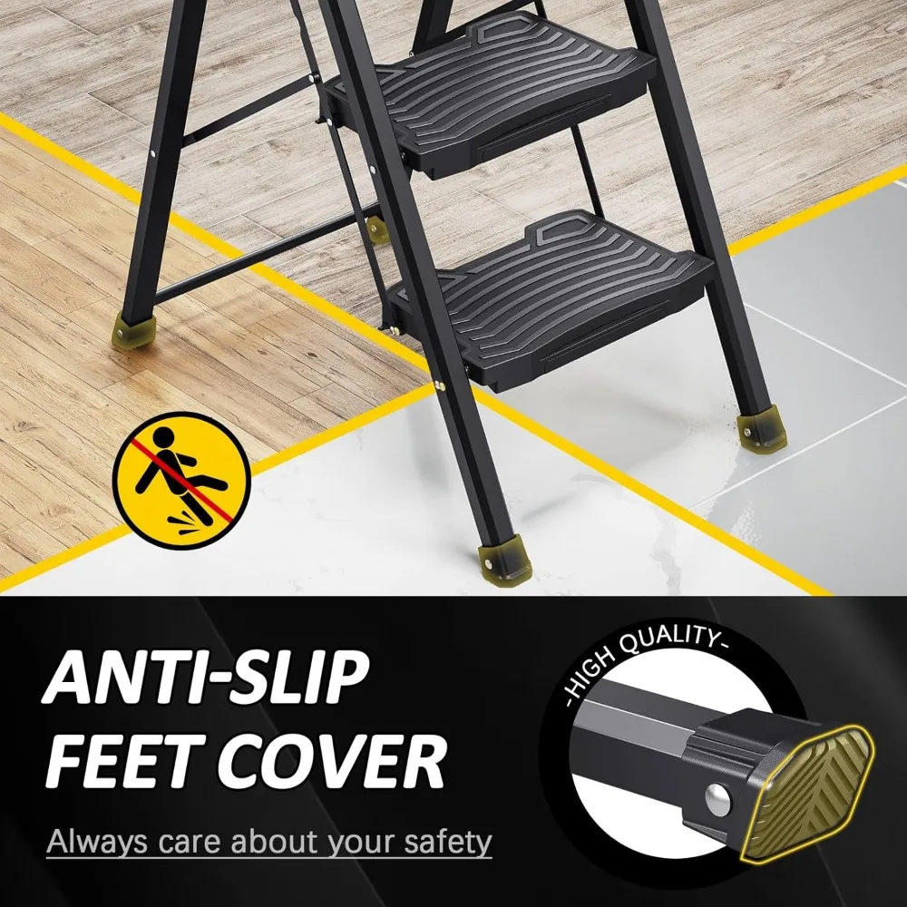 Step Ladder 4 Step Folding, 900lbs 4 Step Ladder with Anti-Slip Wide Pedal and Handrails, Lightwight Household Ladder