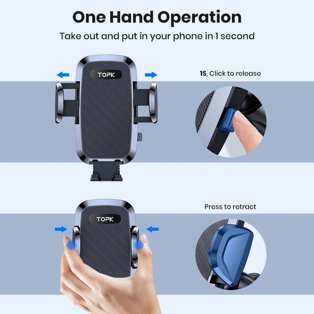 TOPK 携帯電話ホルダー 車用 電話マウント ダッシュボード フロントガラス iPhone 14 13 12 11 Pro Max、Samsung Galaxy S20+ S10 Note Plus用