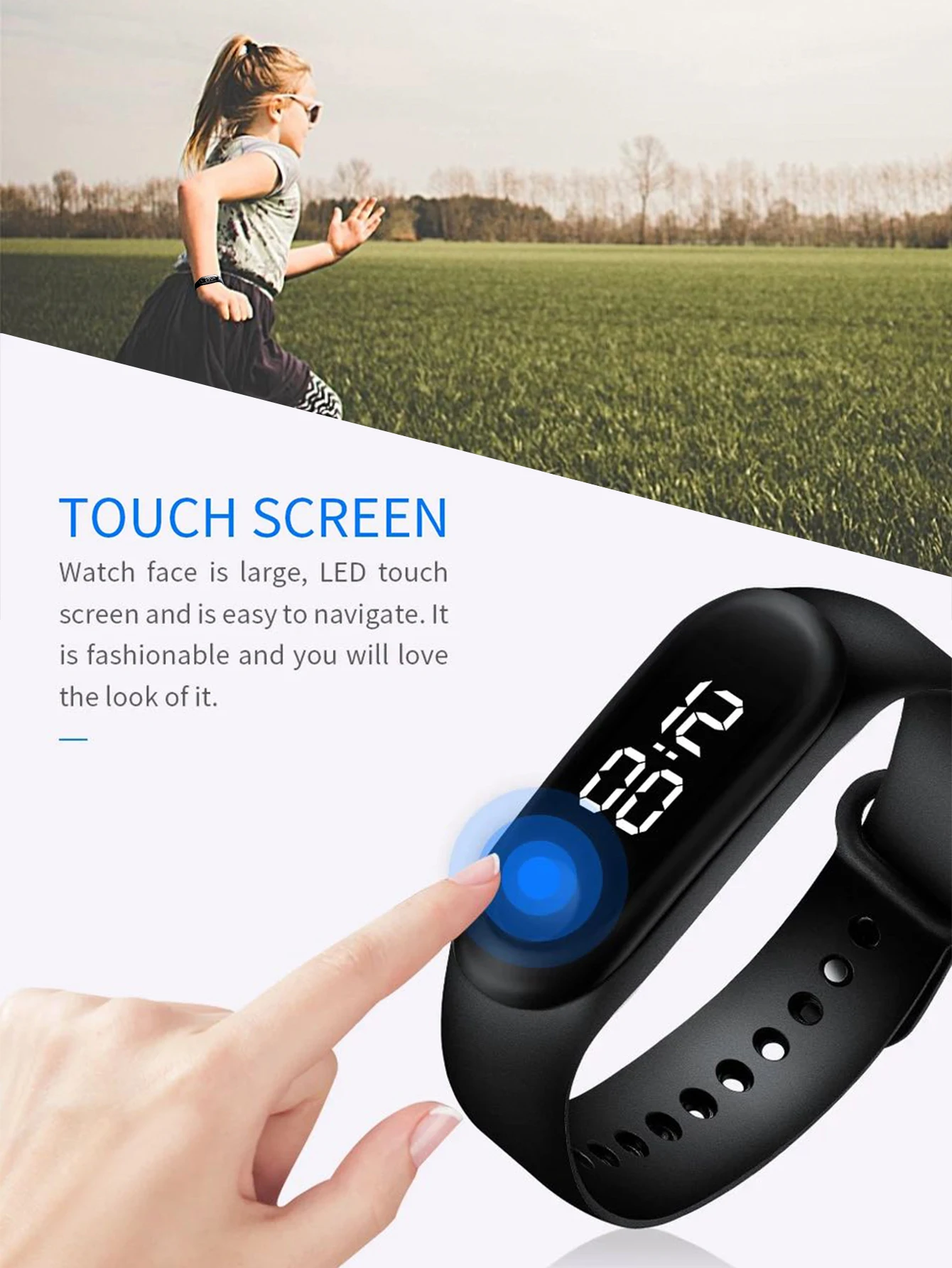 Smartwatch com tela sensível ao toque para crianças, pulseira multifuncional para estudantes, pulseira eletrônica, presente de férias simples, m3