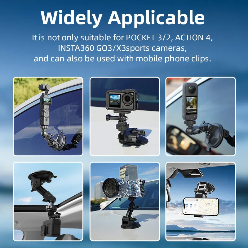 Camera Suction Cup Mount 360 Rotation Camera Car Holder 1/4 Screw for Go Pro DJI OSMO Action 4 5 Pro Insta 360 X5 X4 Phone Hold