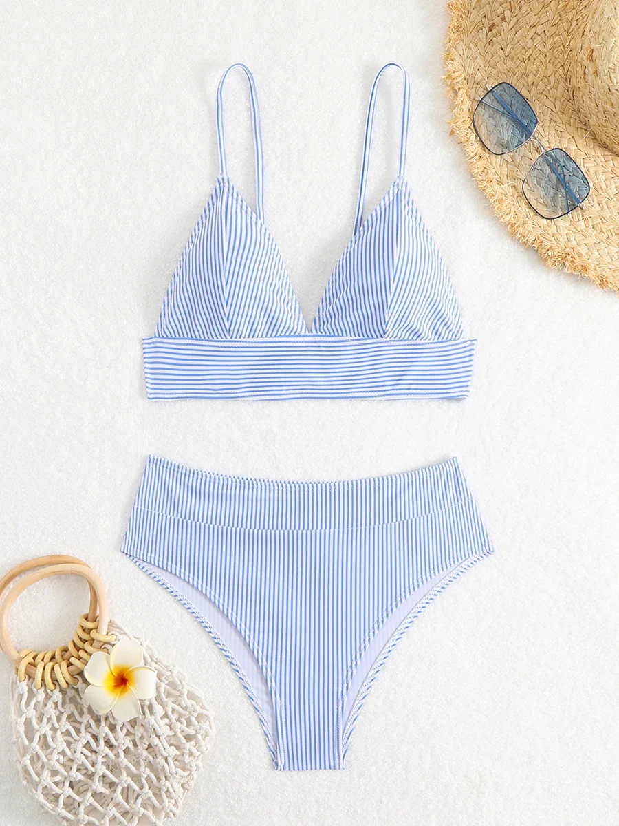 Sexy rayé à volants Bikini maillot de bain femmes 2025 maillot de bain deux pièces taille haute Bikinis ensemble femme maillot de bain Push Up maillots de bain