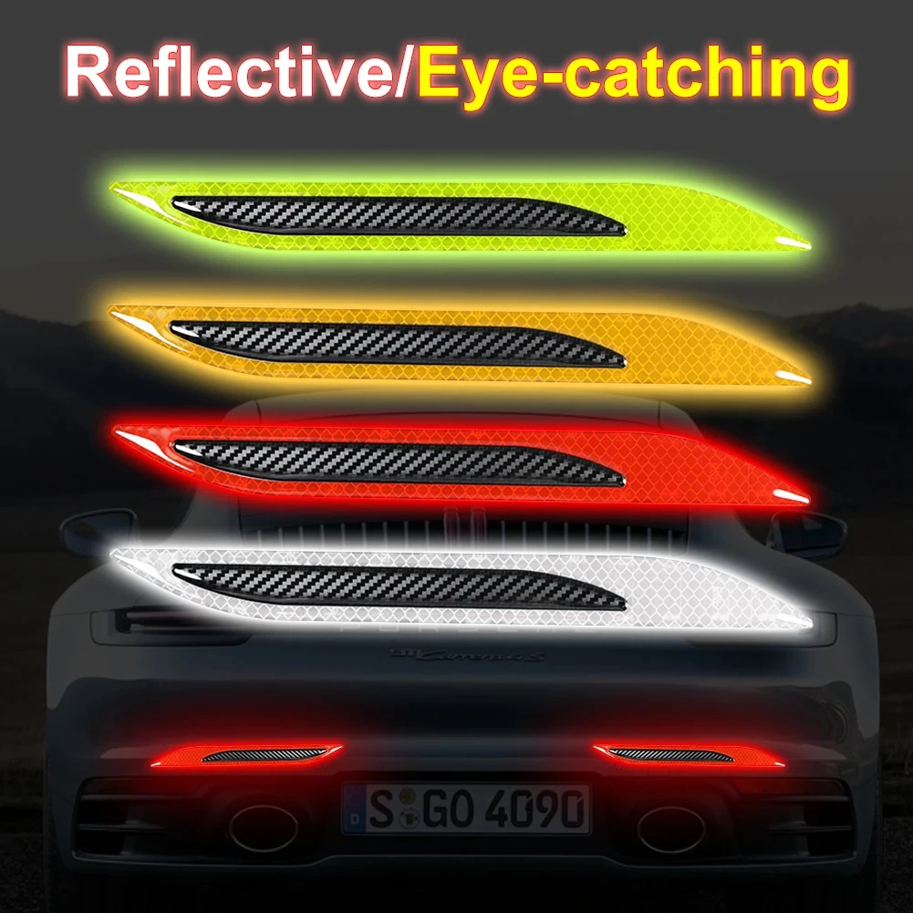 Pegatina Universal de fibra de carbono para coche, Protector de parachoques, tiras reflectantes, pegatinas de advertencia antiarañazos para camión y motocicleta, 2 uds.