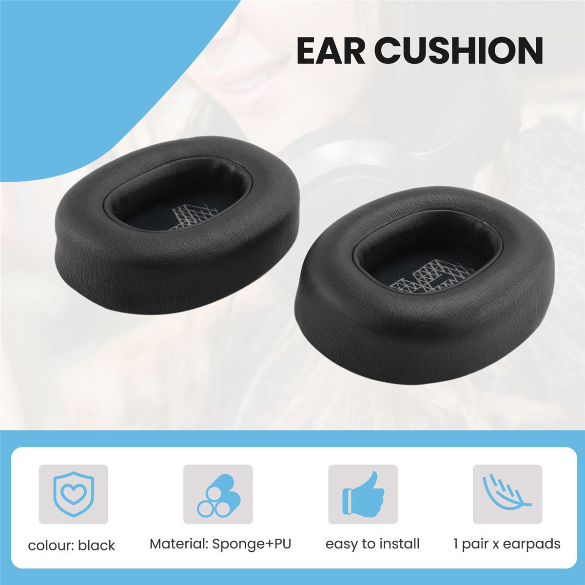 Mais novo almofada de ouvido de espuma de memória substituição compatível com jbl e65 e65btnc/duet nc/live 650btnc live 660 btnc