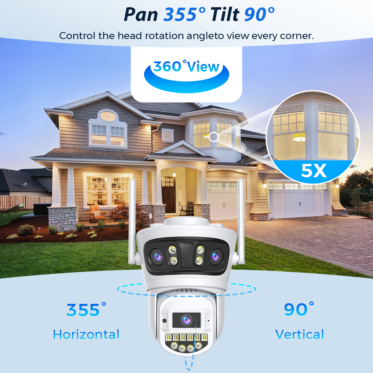 Cámara de videovigilancia para exteriores, videocámara de seguridad con 3 lentes, Wifi, 15MP, 8K, 3 pantallas, 2,4G/5G, visión nocturna, detección humana
