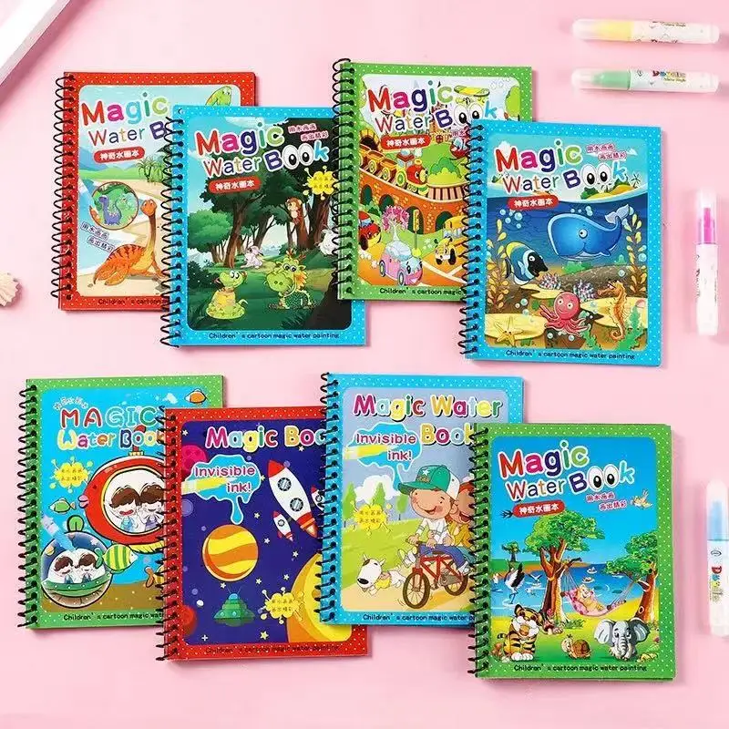 Libro mágico de pintura de acuarela reutilizable para niños, libro de pintura de viñetas de animales, adecuado para educación y aprendizaje de niños