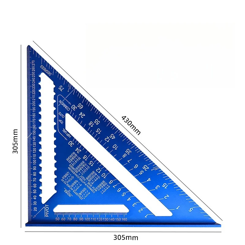 Regla de ángulo triangular, transportador de ángulo de aleación de aluminio métrico de 12 pulgadas, Regla de medición Triangular, velocidad de carpintería, triángulo cuadrado