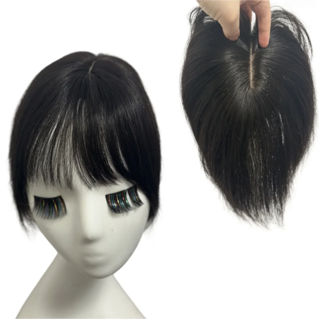 T-part Lace Base Human Hair Toppers dla kobiet z grzywką 3D Brazylijskie naturalne doczepy do włosów z klipsem na łysienie