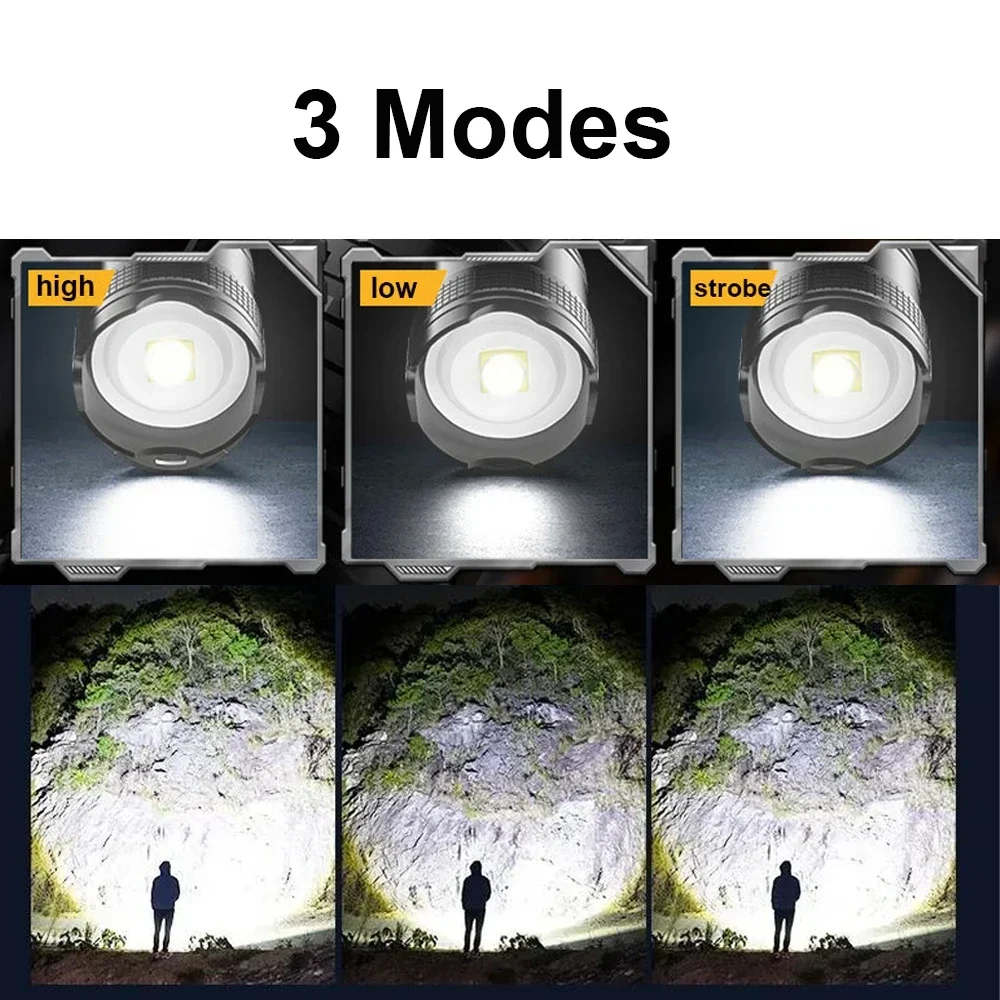 Linterna de alta potencia tipo C linterna Led recargable potente linterna para Camping senderismo luz de Flash