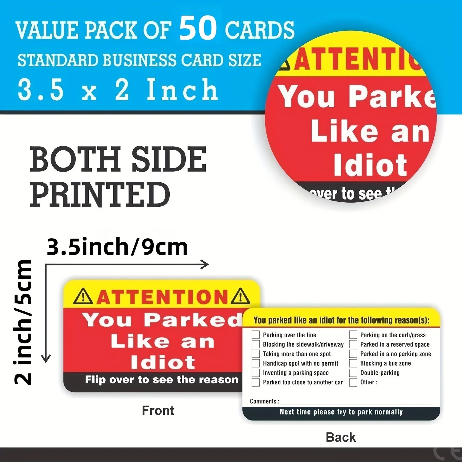 Visitenkarten „You Park Like a Idiot“ (50er-Pack) Bad Parking Cards Multiple Reason Violation Sockenfüller für Erwachsene