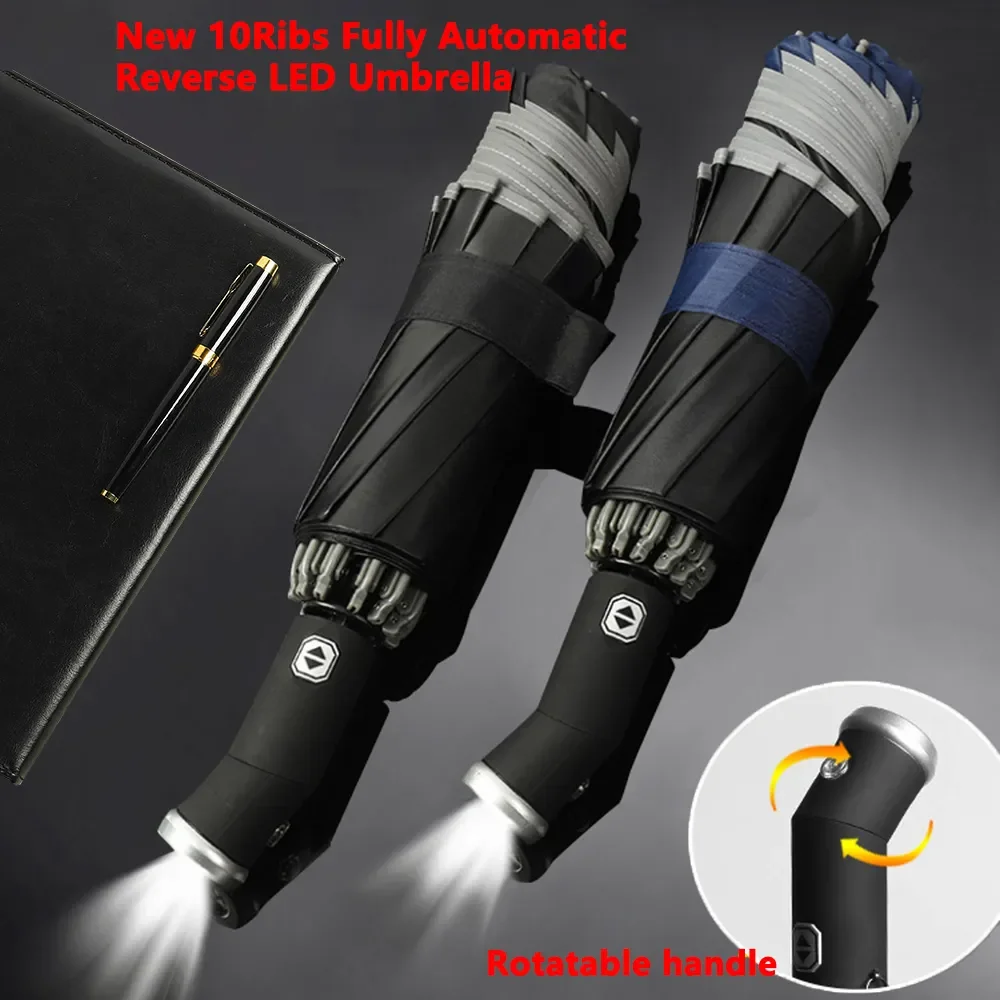 Guarda-chuva De Proteção Solar Totalmente Automático, Dobrável, Impermeável, Lanterna LED, Sombrinha UV, Impermeável, Resistência Do Vento, Guarda-chuva