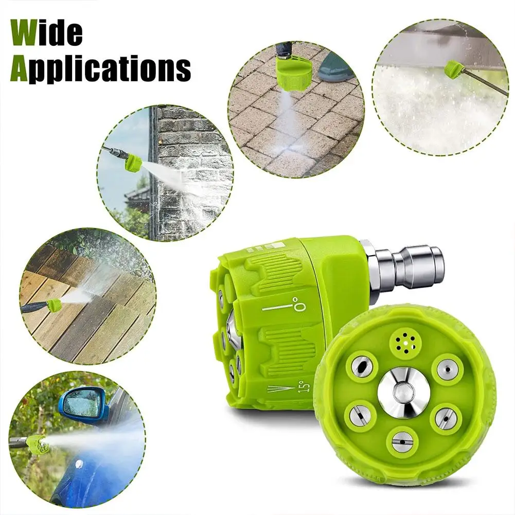 6 in 1 Quick Change-Over Nozzle 4000Psi High Pressure Washer Spray Nozzle 0 15 25 40 65 Degree Rotation Watering Nozzle