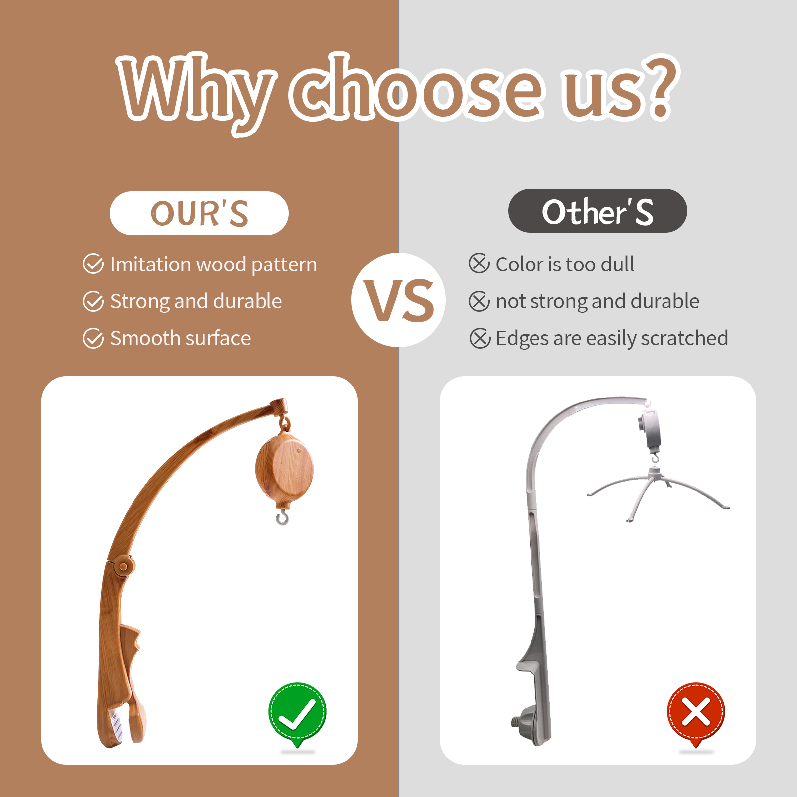 Soporte de campana de cama de cuna de bebé, brazo de juguete de imitación de madera, decoración de cama infantil, caja de música giratoria, soporte de brazo de tornillo de tuerca, bricolaje