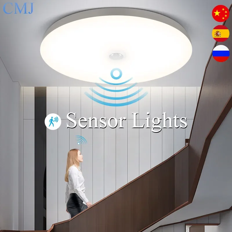 Đèn LED Có Cảm Biến Chuyển Động Trần PIR Đèn Ngủ Cảm Biến Ánh Sáng Đèn Treo Tường 110V 220V 18W 15/20/30/40W Cho Nhà Cầu Thang Hành Lang