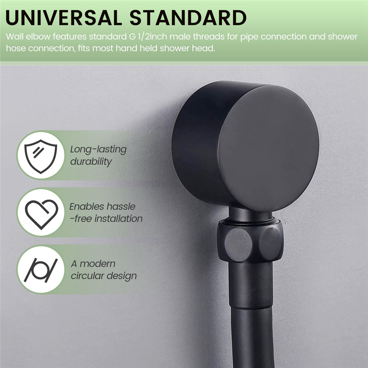 Wall Supply Elbow,Brass Round Wall Mount Shower Hose Connector Accessories G1/2Inch Water Outlet for Shower-Black