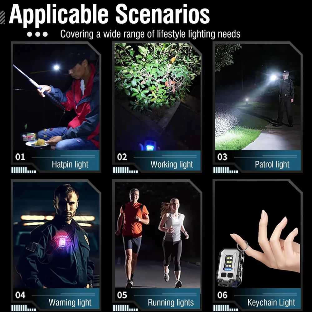 8 modos impermeable Mini llavero linterna imán USB C recargable EDC 800 lúmenes altos LED y COB Clip portátil en linternas